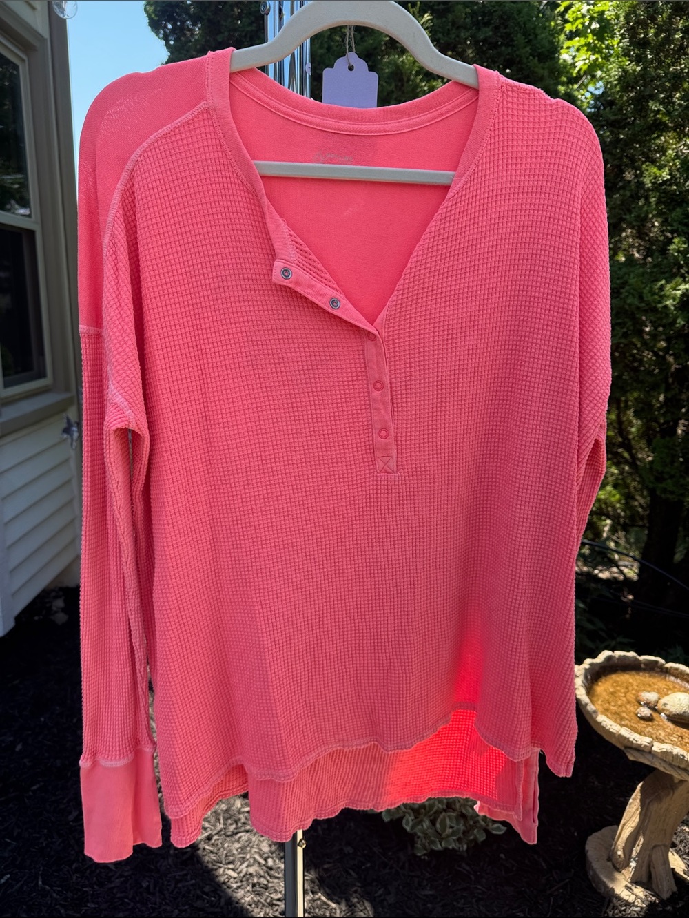 aerie Coral Pink Waffle Henley Long Sleeve Tee